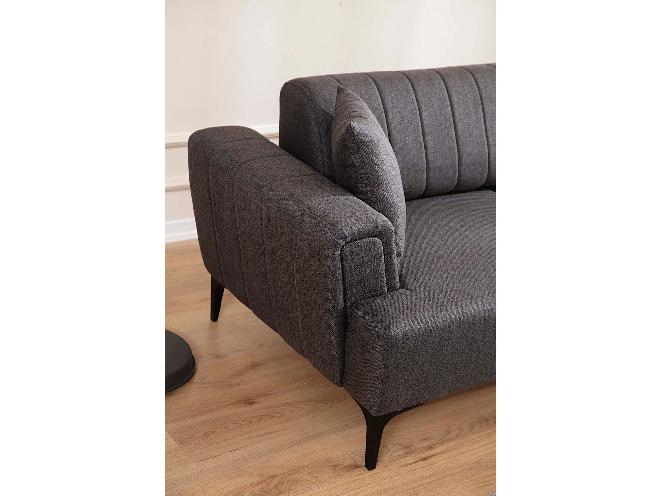 Canapé d'angle à droite convertible Devinos Tissu Gris foncé