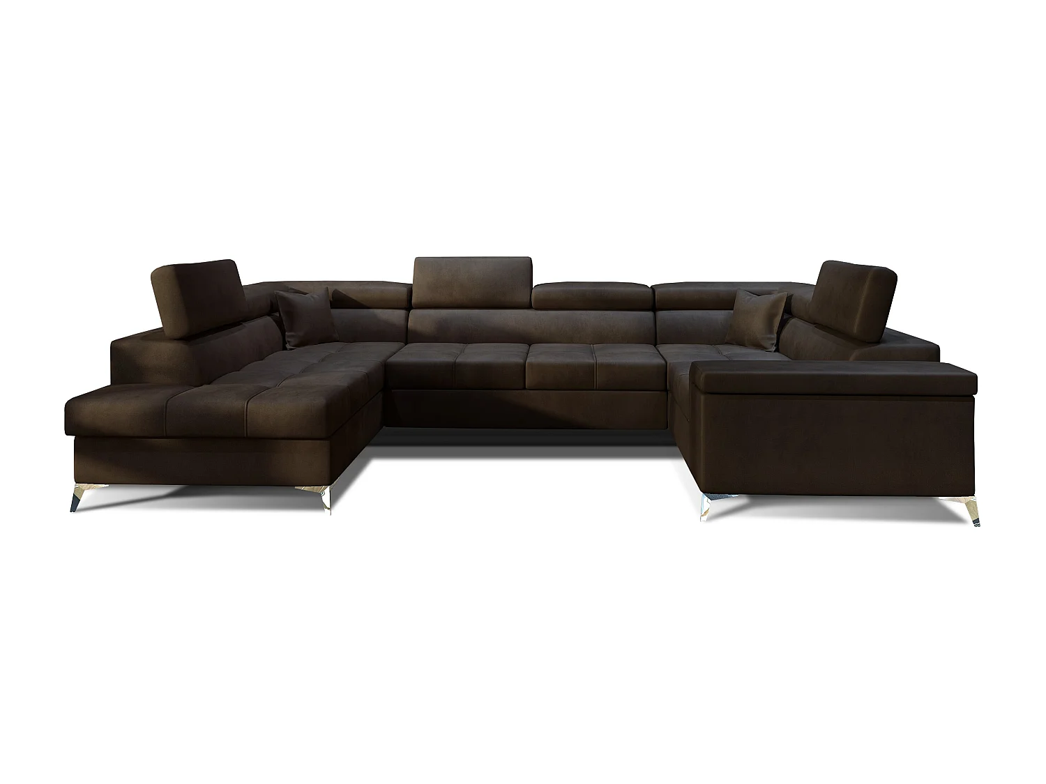 Canapé panoramique convertible velours marron avec coffre de rangement Triano 342cm-Coffre de rangement à gauche
