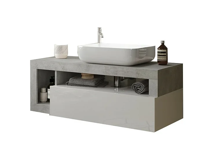 Meuble de salle de bain suspendu avec une vasque et 1 tiroir, collection BURA