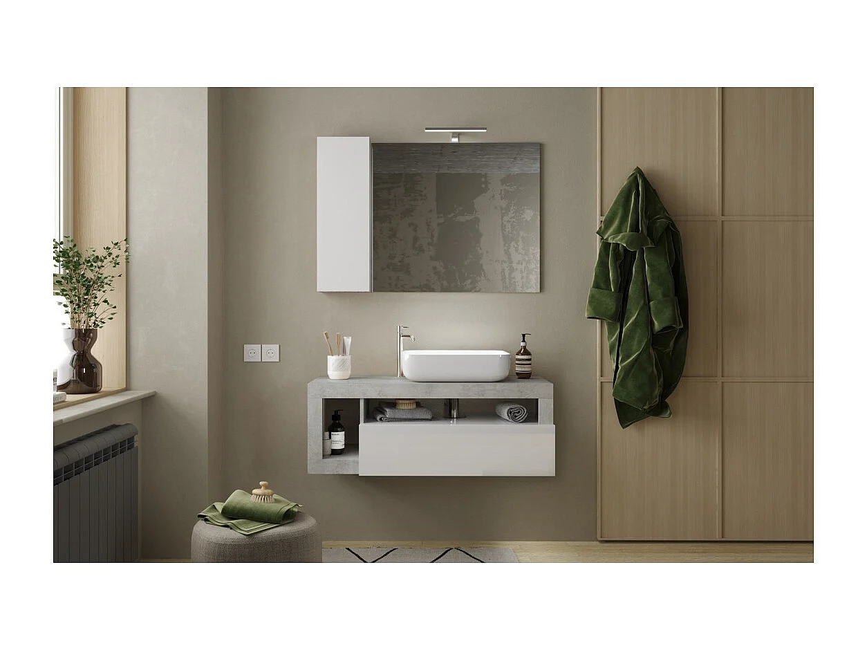 Meuble de salle de bain suspendu avec une vasque et 1 tiroir, collection BURA