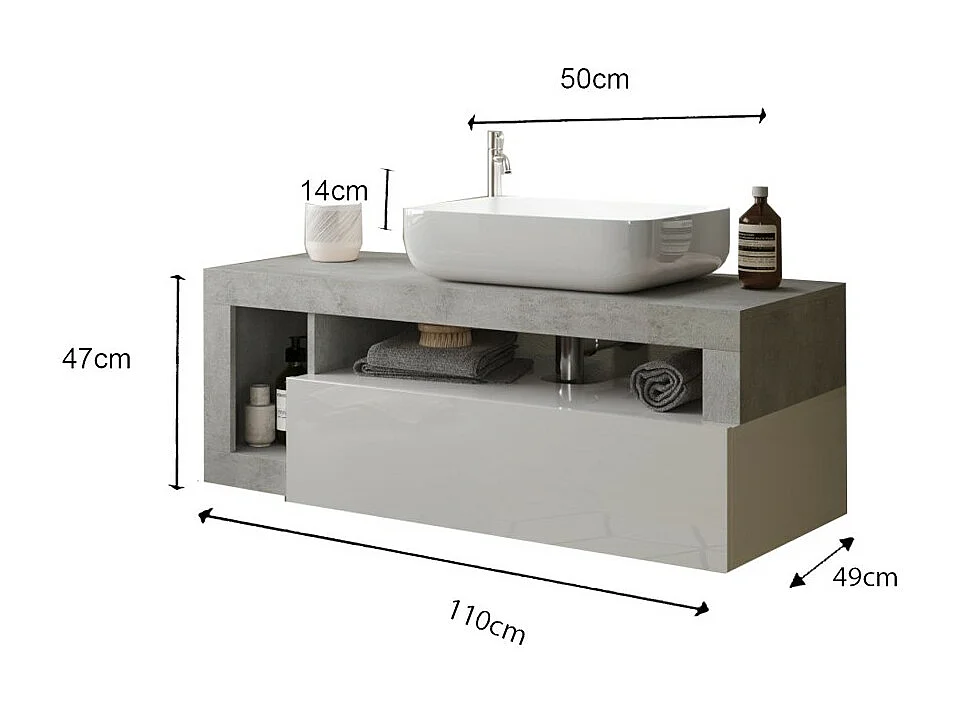 Meuble de salle de bain suspendu avec une vasque et 1 tiroir, collection BURA