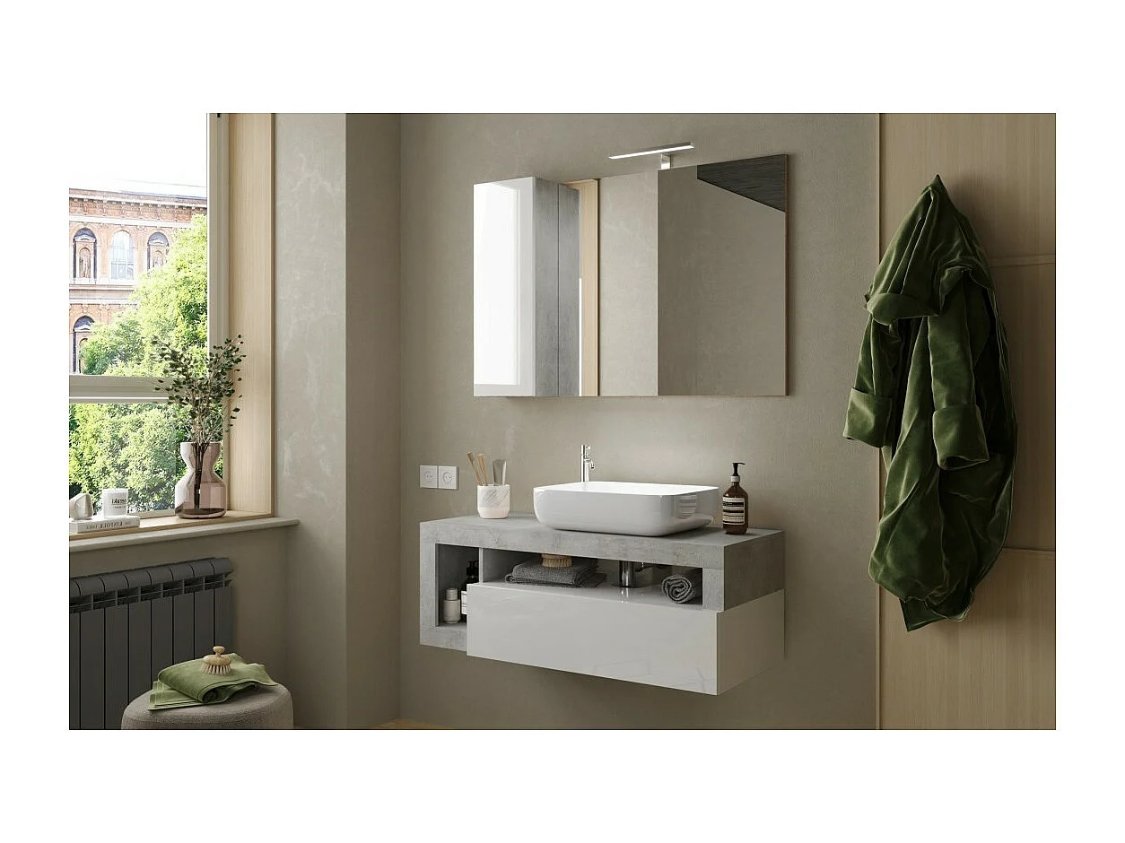 Meuble de salle de bain suspendu avec une vasque et 1 tiroir, collection BURA