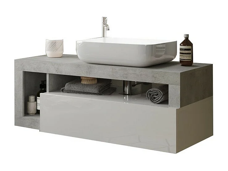 Meuble de salle de bain suspendu avec une vasque et 1 tiroir, collection BURA