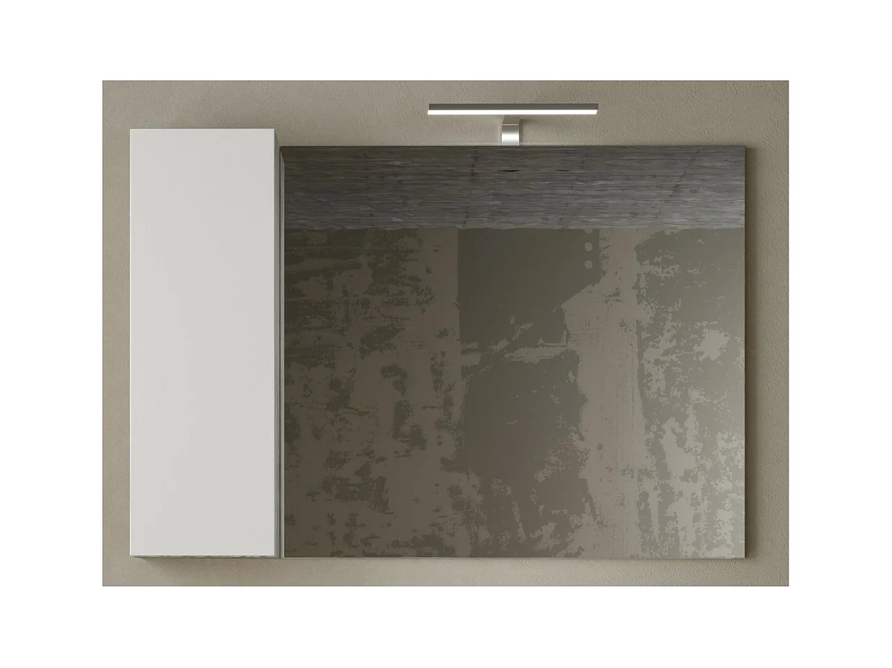 Miroir design avec rangement, 110x75 cm, collection BURA, coloris blanc brillant et béton