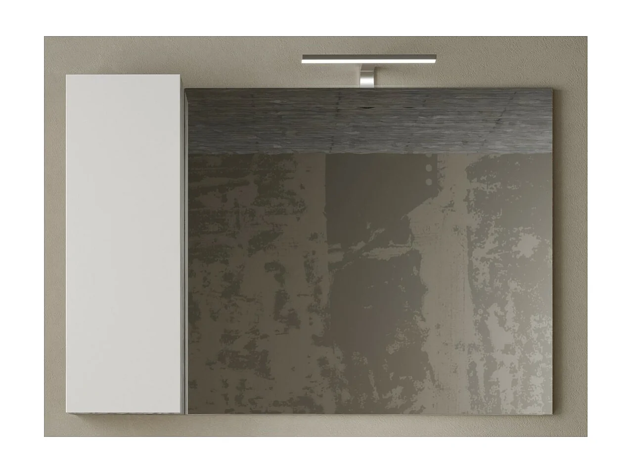 Miroir design avec rangement, 110x75 cm, collection BURA, coloris blanc brillant et béton