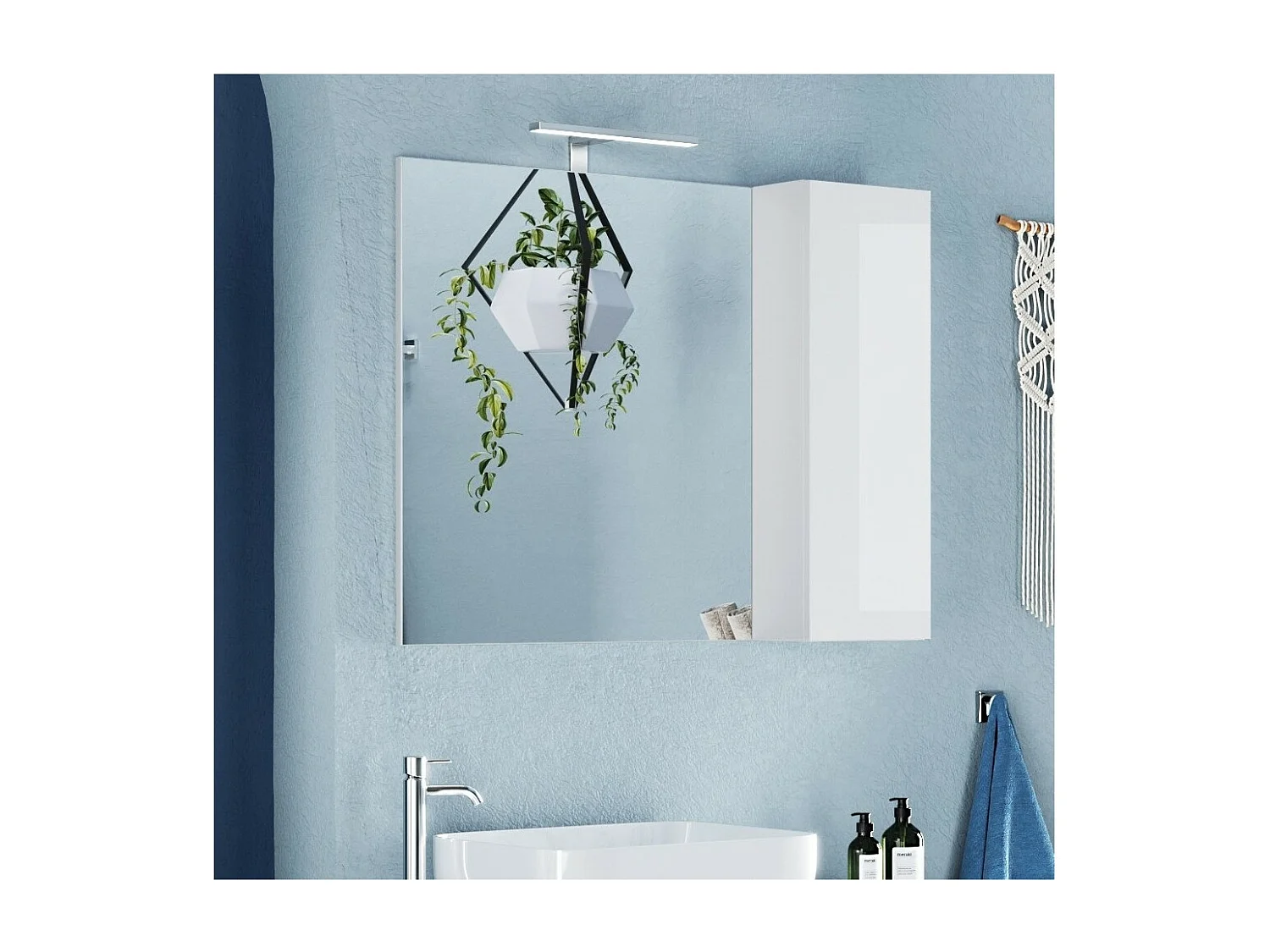 Miroir ISORA – Blanc brillant avec rangement – L92 x H75 x P18 cm