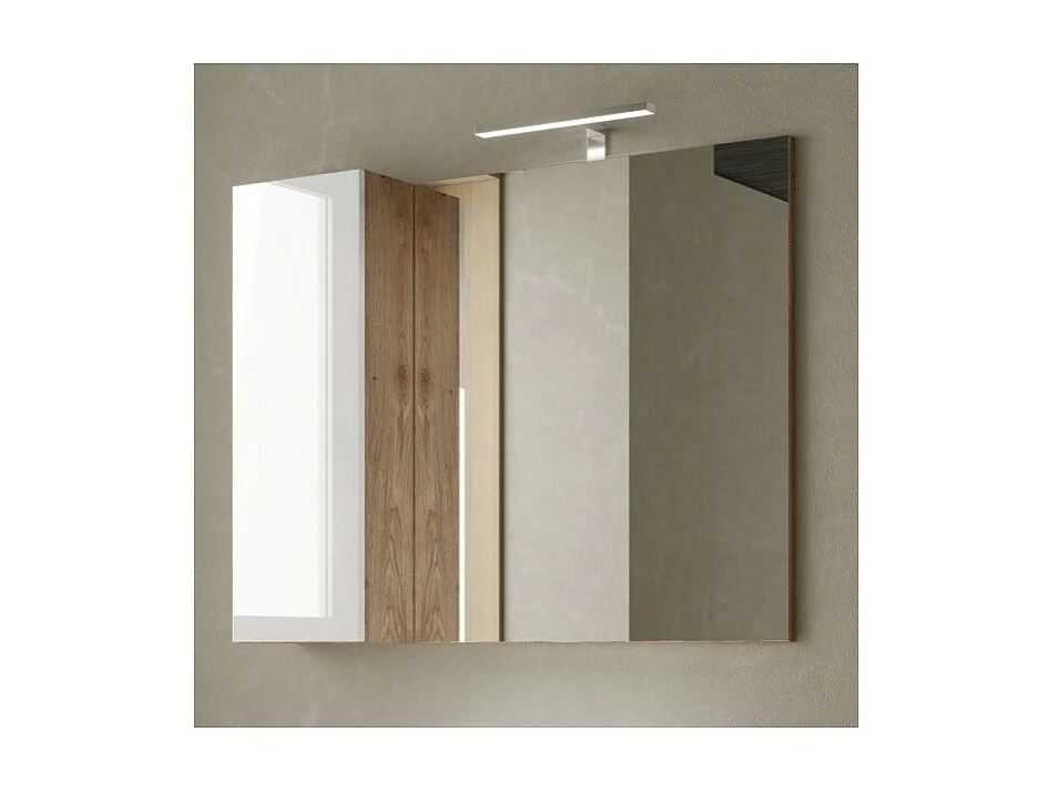 Miroir design avec rangement, 92x75 cm, collection BURA, coloris blanc brillant et chêne clair