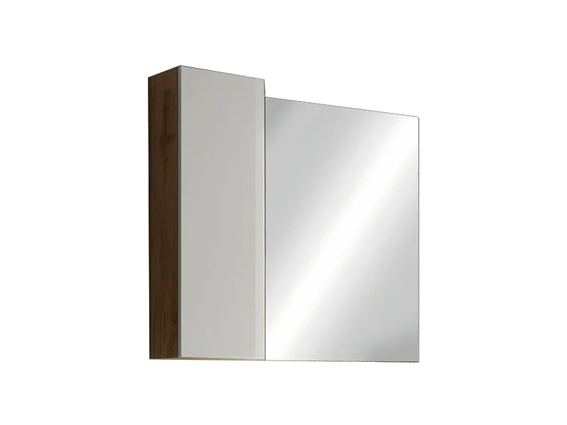 Espelho design com armazenamento, 92x75 cm, coleção BURA, nas cores branco brilhante e carvalho claro