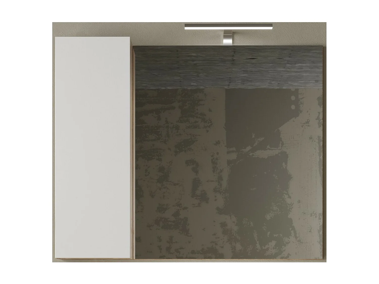 Miroir design avec rangement, 92x75 cm, collection BURA, coloris blanc brillant et chêne clair