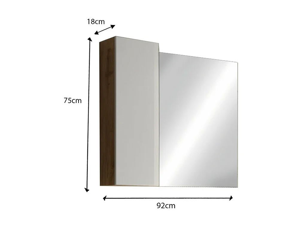 Miroir design avec rangement, 92x75 cm, collection BURA, coloris blanc brillant et chêne clair
