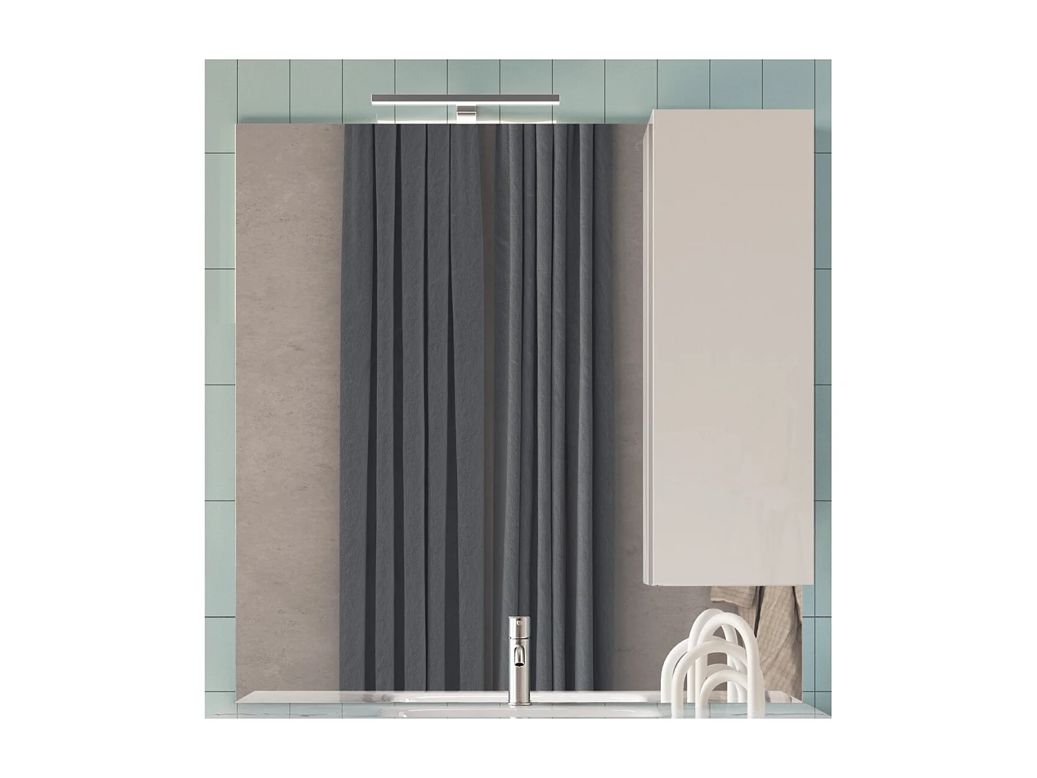 Miroir VITARIO – Blanc brillant design avec rangement – L100 x H110 x P18 cm