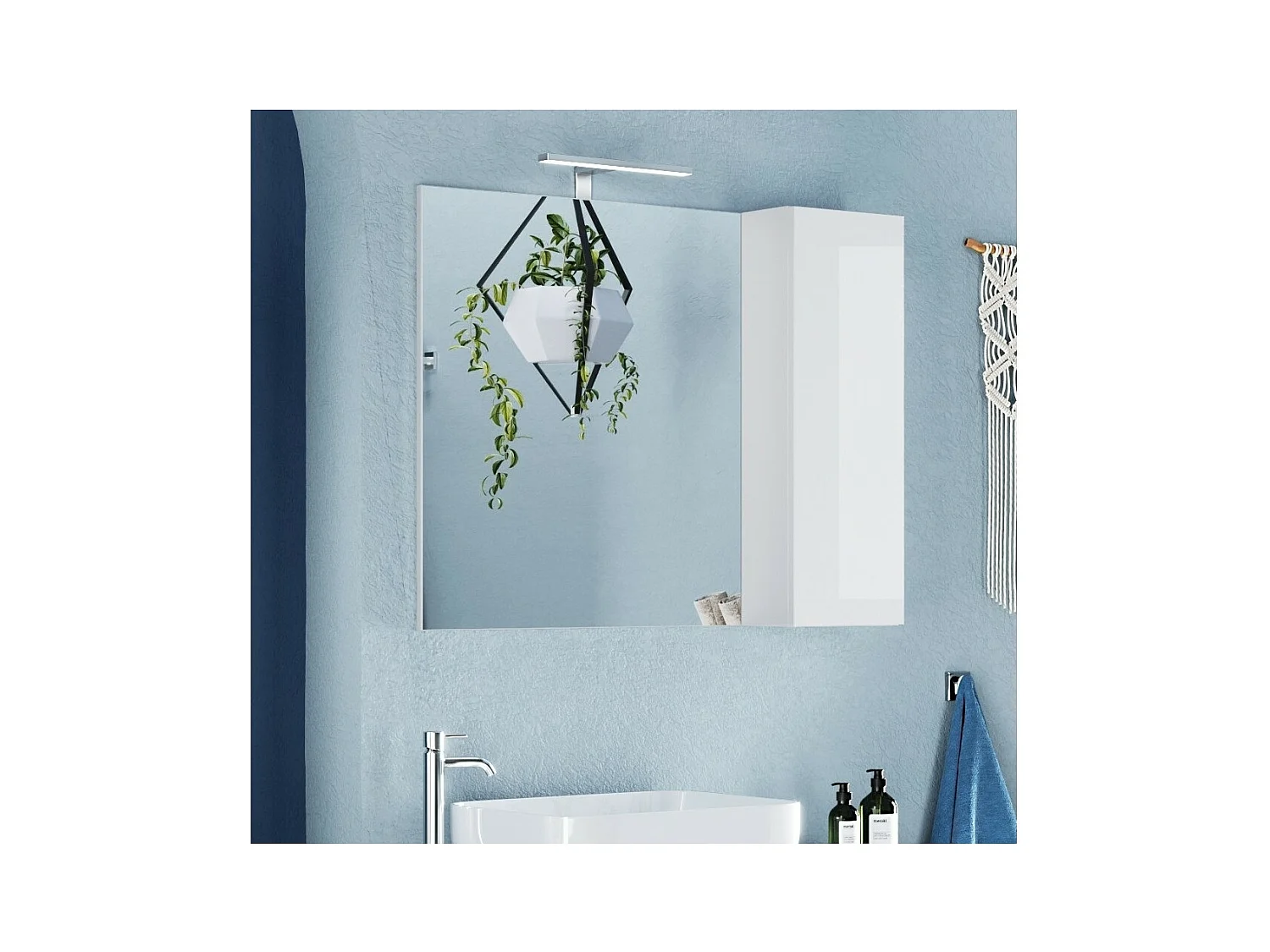 Miroir ISORA – Blanc brillant design avec rangement – L110 x H75 x P18 cm