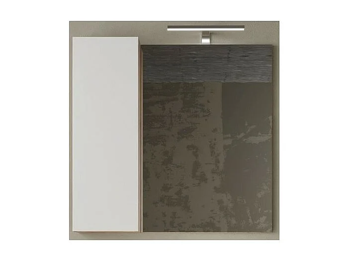 Designspiegel met opbergruimte, 78x75 cm, collectie BURA, in glanzend wit en licht eiken kleur.