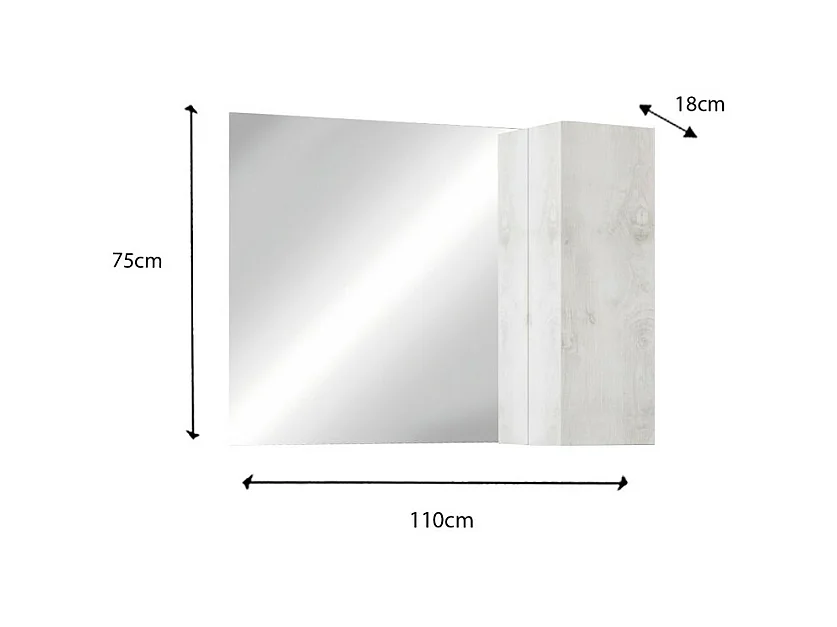 Espelho design com armazenamento, 110x75 cm, coleção CISA, cor branca com efeito de madeira