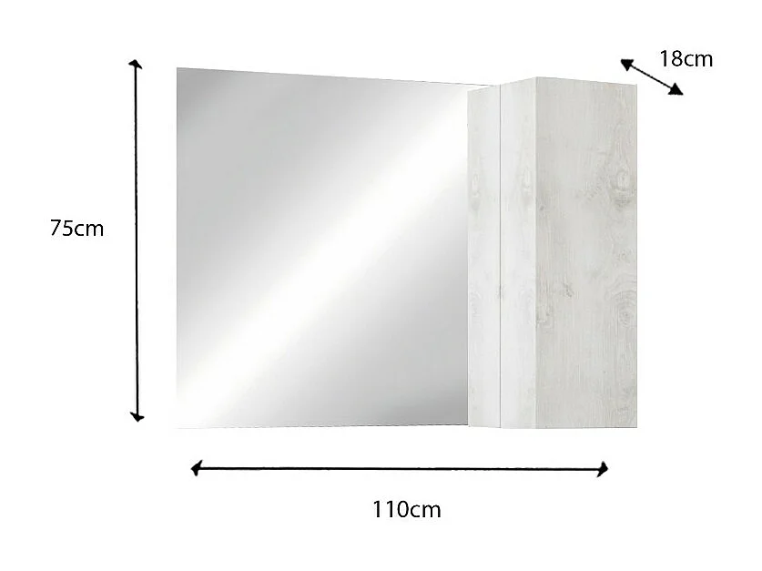 Design spiegel met opbergruimte, 110x75 cm, ISORA collectie, witte houtlook kleur