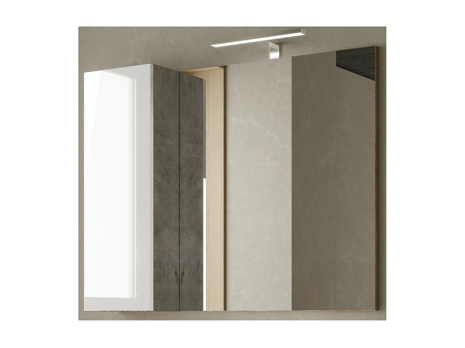 Miroir design avec rangement, 92x75 cm, collection BURA, coloris blanc brillant et béton