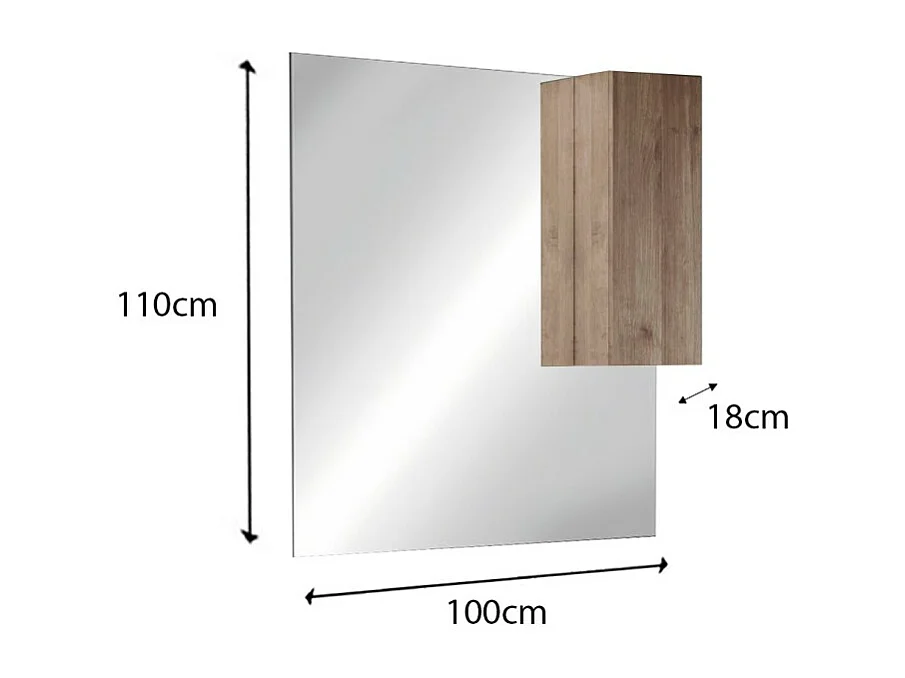 Design spiegel met opbergruimte, 100x110 cm, collectie FRASSI, kleur licht eiken