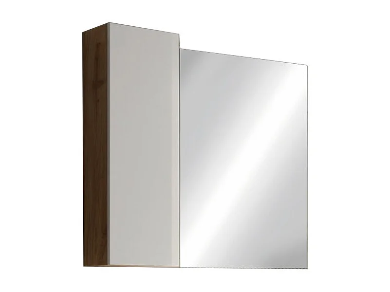 Miroir design avec rangement, 110x75 cm, collection BURA, coloris blanc brillant et chêne clair