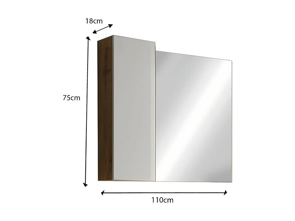 Miroir design avec rangement, 110x75 cm, collection BURA, coloris blanc brillant et chêne clair