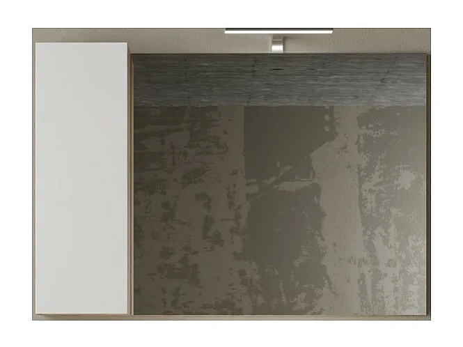 Miroir design avec rangement, 110x75 cm, collection BURA, coloris blanc brillant et chêne clair