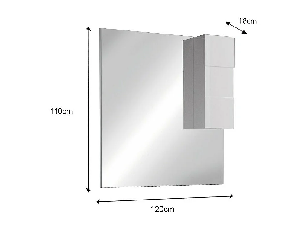 Miroir VITARIO – Blanc brillant design avec rangement – L120 x H110 x P18 cm