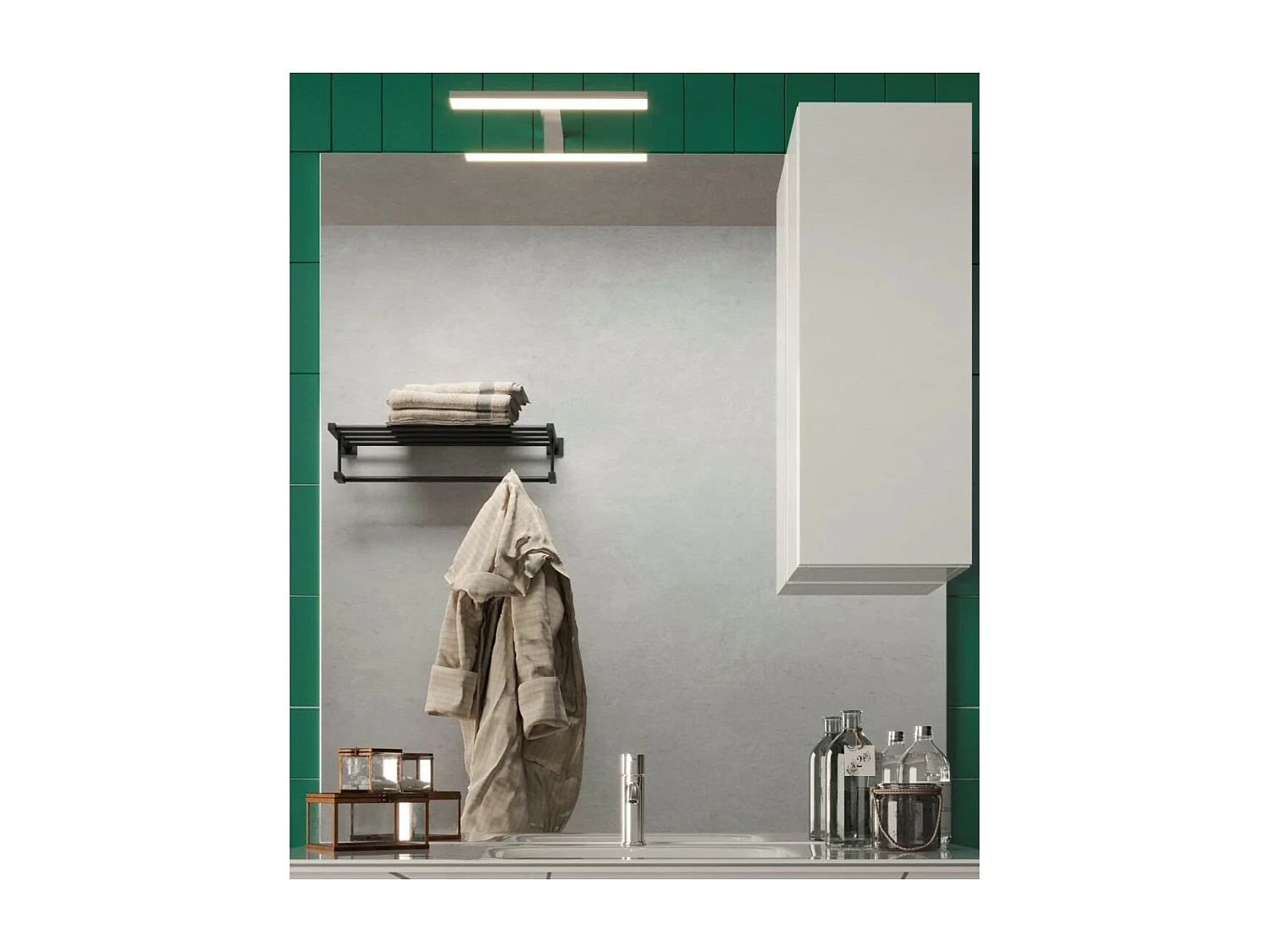 Miroir VITARIO – Blanc brillant design avec rangement – L80 x H110 x P18 cm