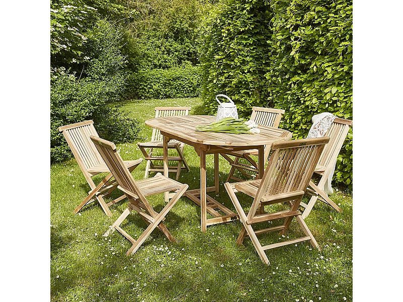 Salon de jardin en teck massif extensible 6 places