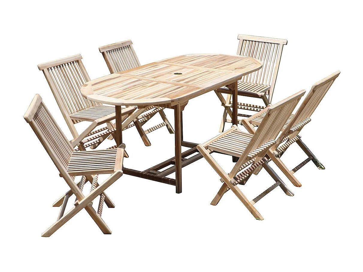 Salón de jardín de madera teca maciza extensible para 6 pers.