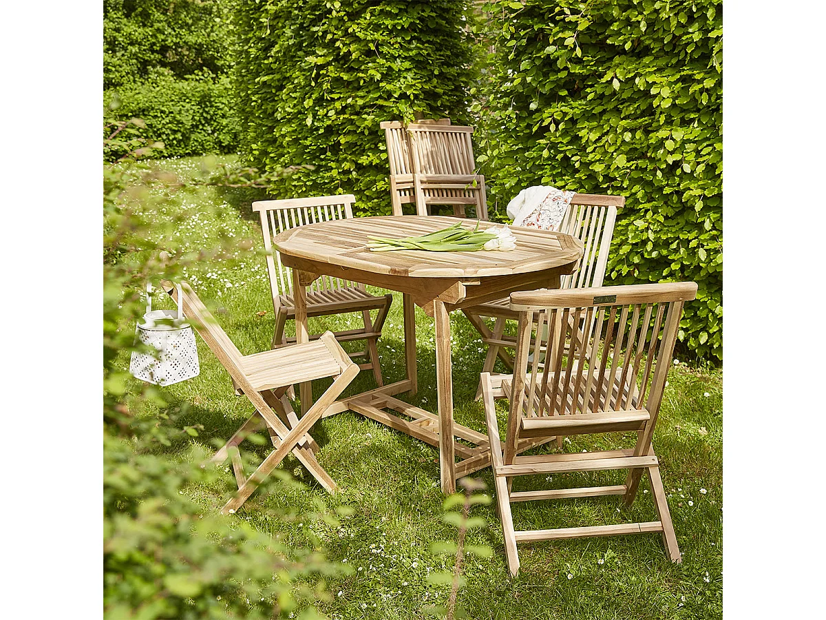 Salon de jardin en teck massif extensible 6 places