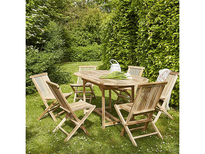 Salon de jardin en teck massif extensible 6 places