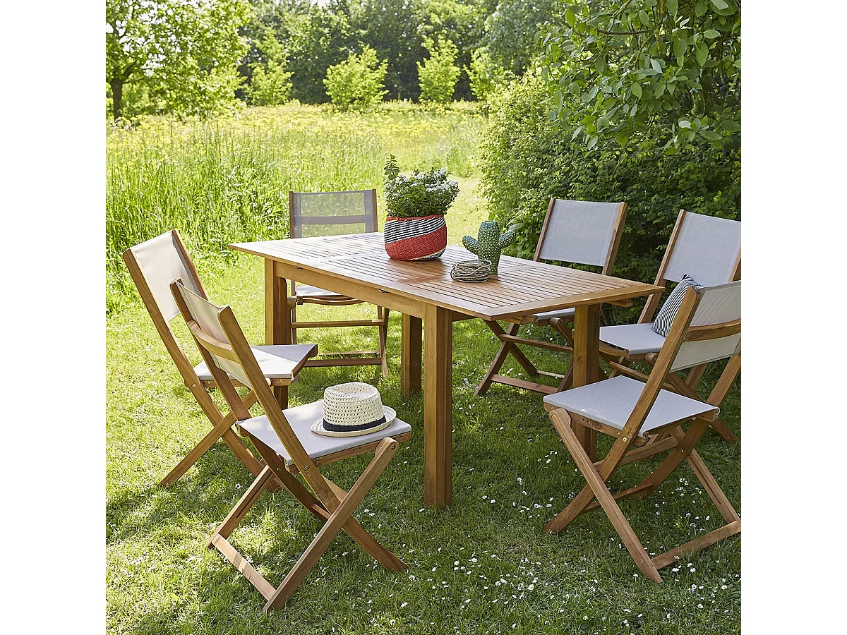 Set da esterno in massello di acacia per 6/8 persone