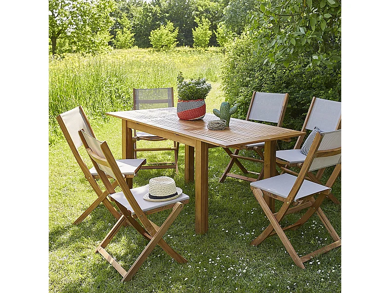 Set da esterno in massello di acacia per 6/8 persone