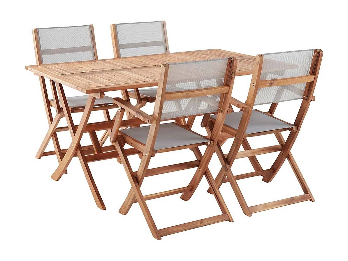 Set da esterno in massello di acacia e textilene grigio per 4 persone