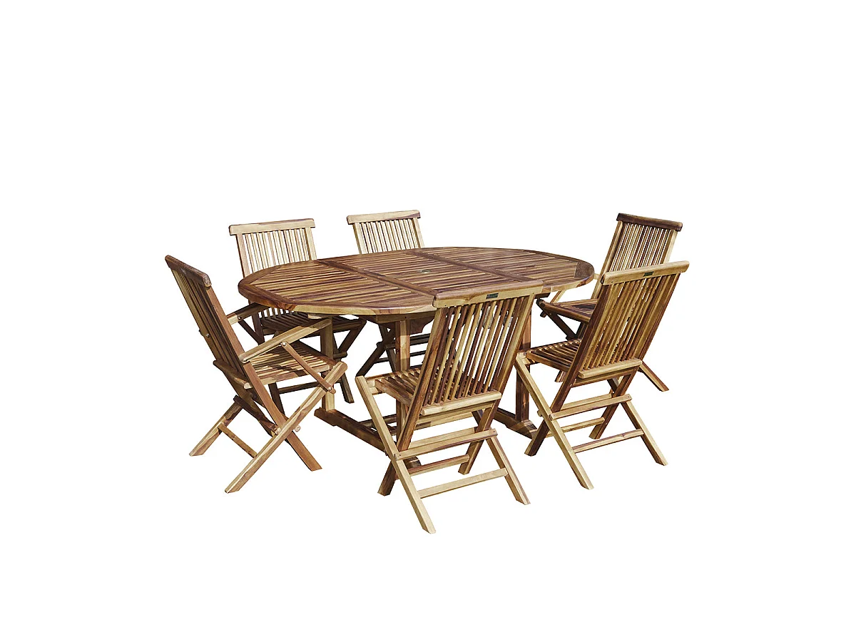 Set da giardino con tavolo allungabile, teak massello oliato 6/8 pers