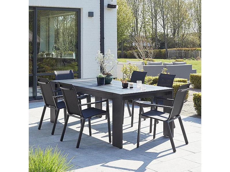 SaSet da giardino in alluminio e textilene nero 6 pers.