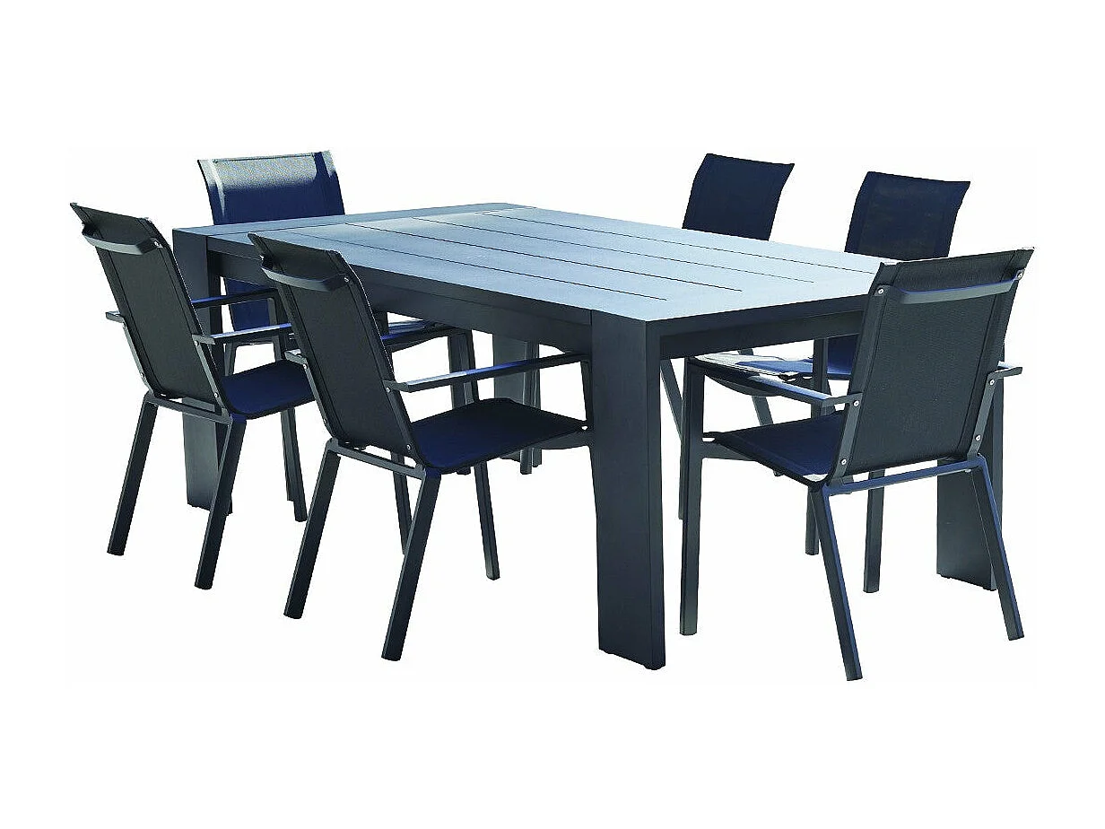 SaSet da giardino in alluminio e textilene nero 6 pers.