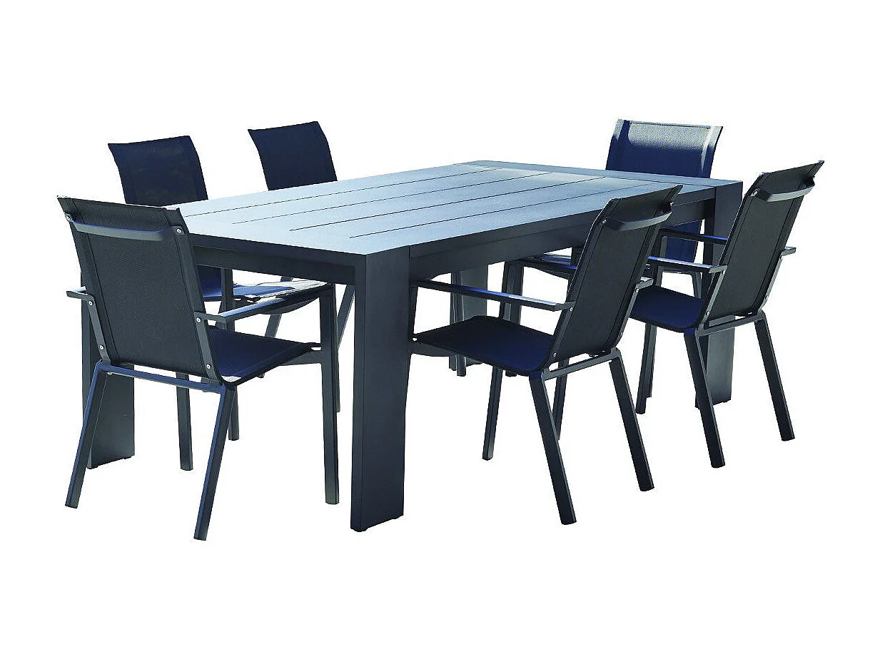 Salón de jardín de aluminio y textileno negro 6 pers.