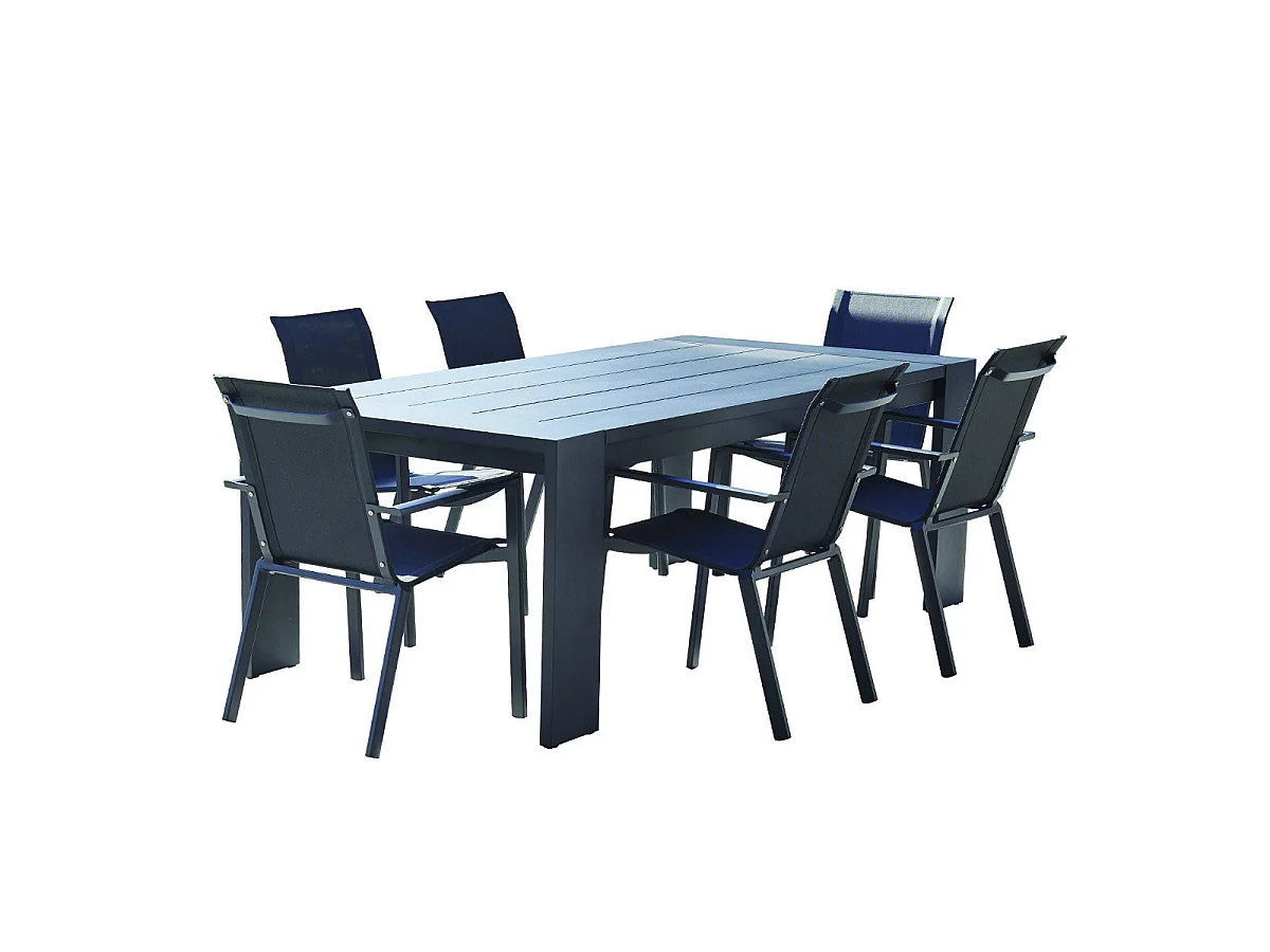 Set di mobili da giardino in alluminio e textilene nero 6 pers.