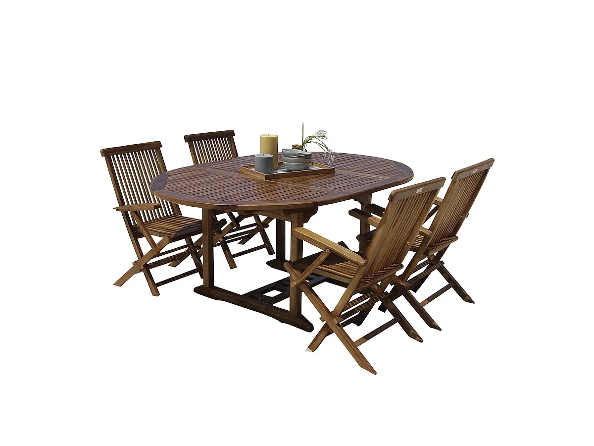 Salon de jardin en teck huilé extensible 4/8 places