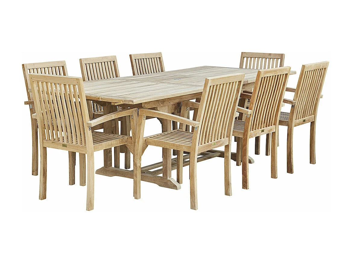 Salon de jardin en teck massif extensible 8/10 places