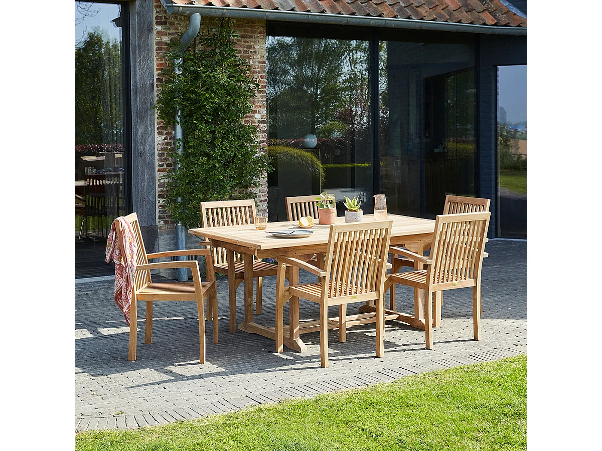 Salon de jardin en teck massif extensible 8/10 places