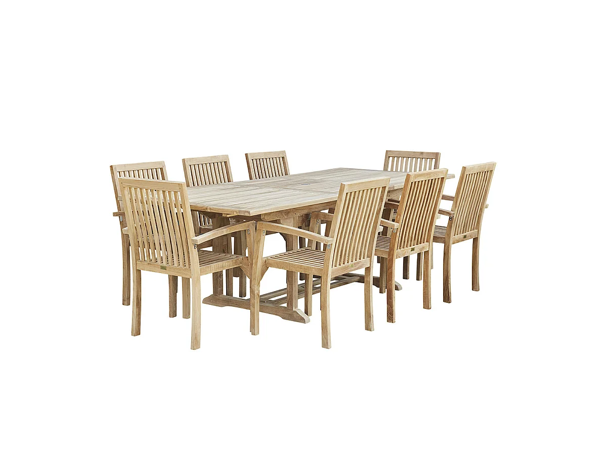 Salon de jardin en teck massif extensible 8/10 places