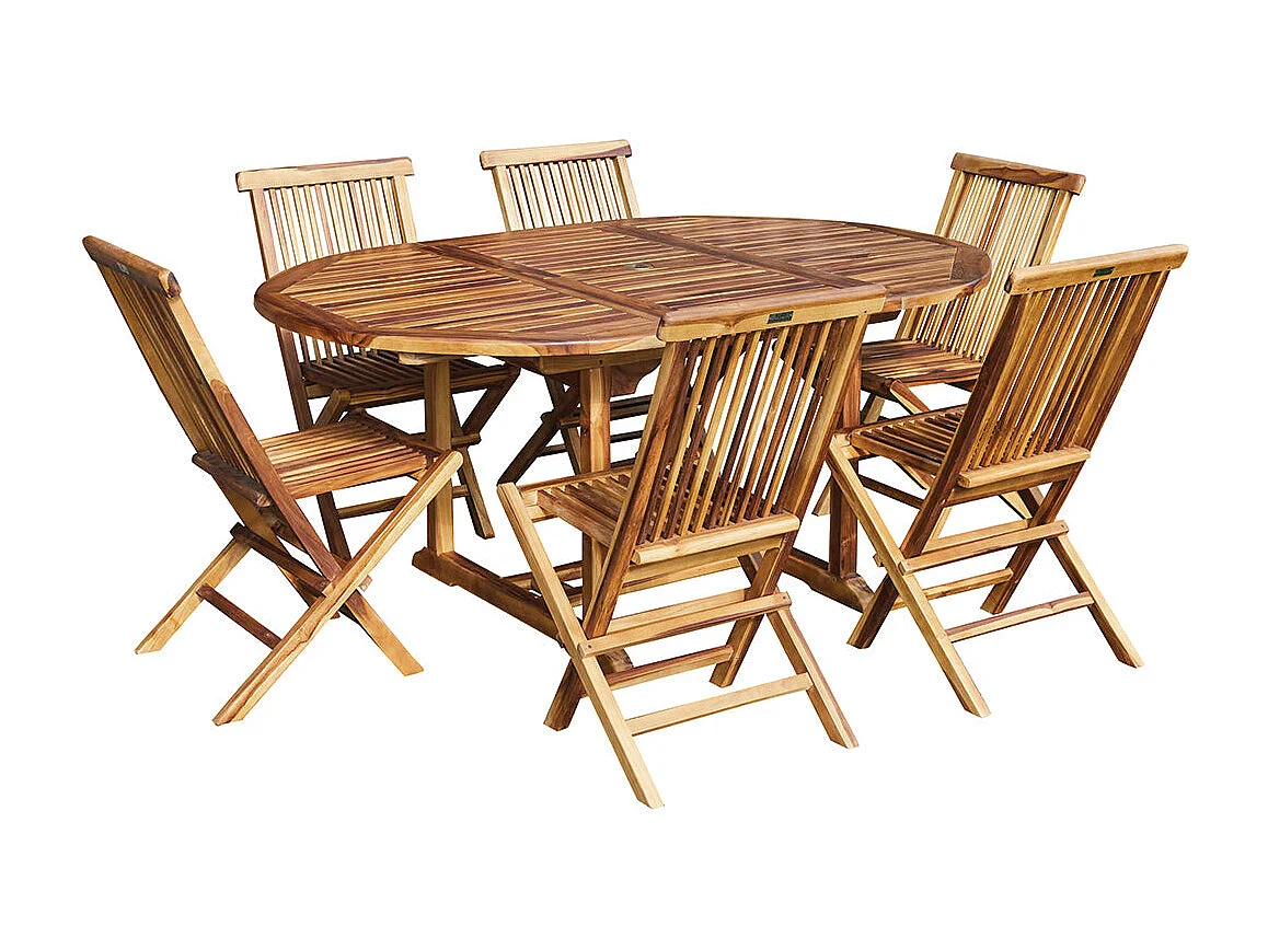 Set da esterno con tavolo allungabile in teak oliato per 6/8 persone
