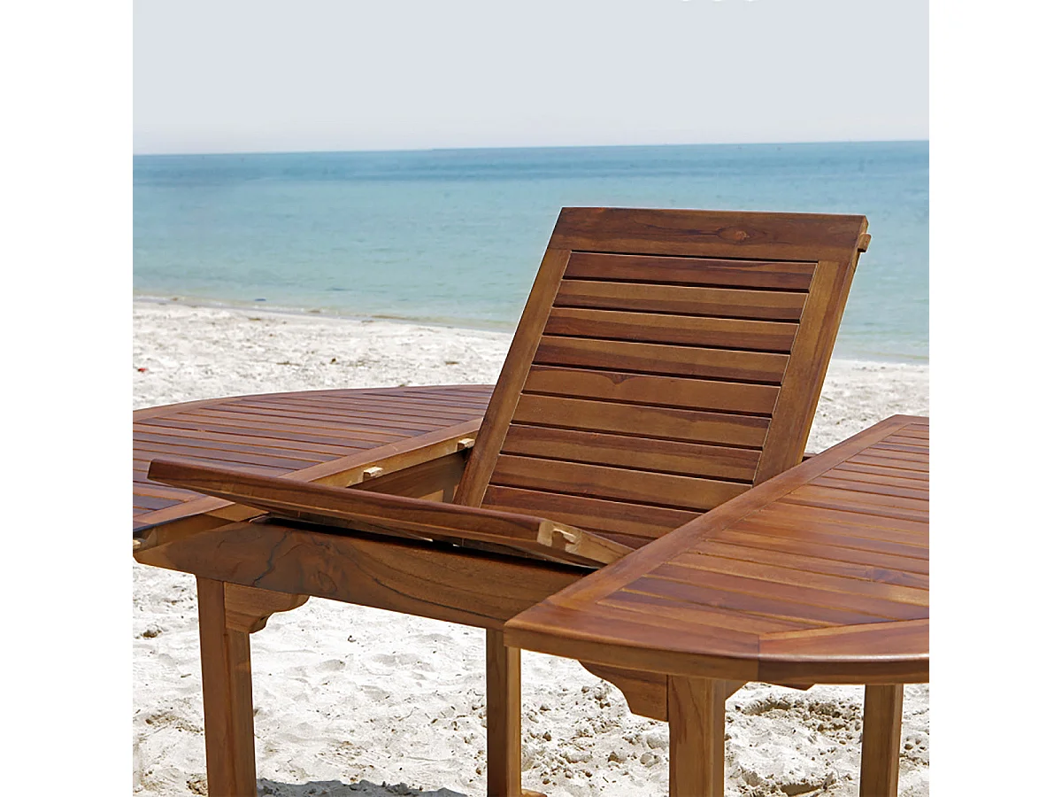 Set da esterno con tavolo allungabile in teak oliato per 6/8 persone