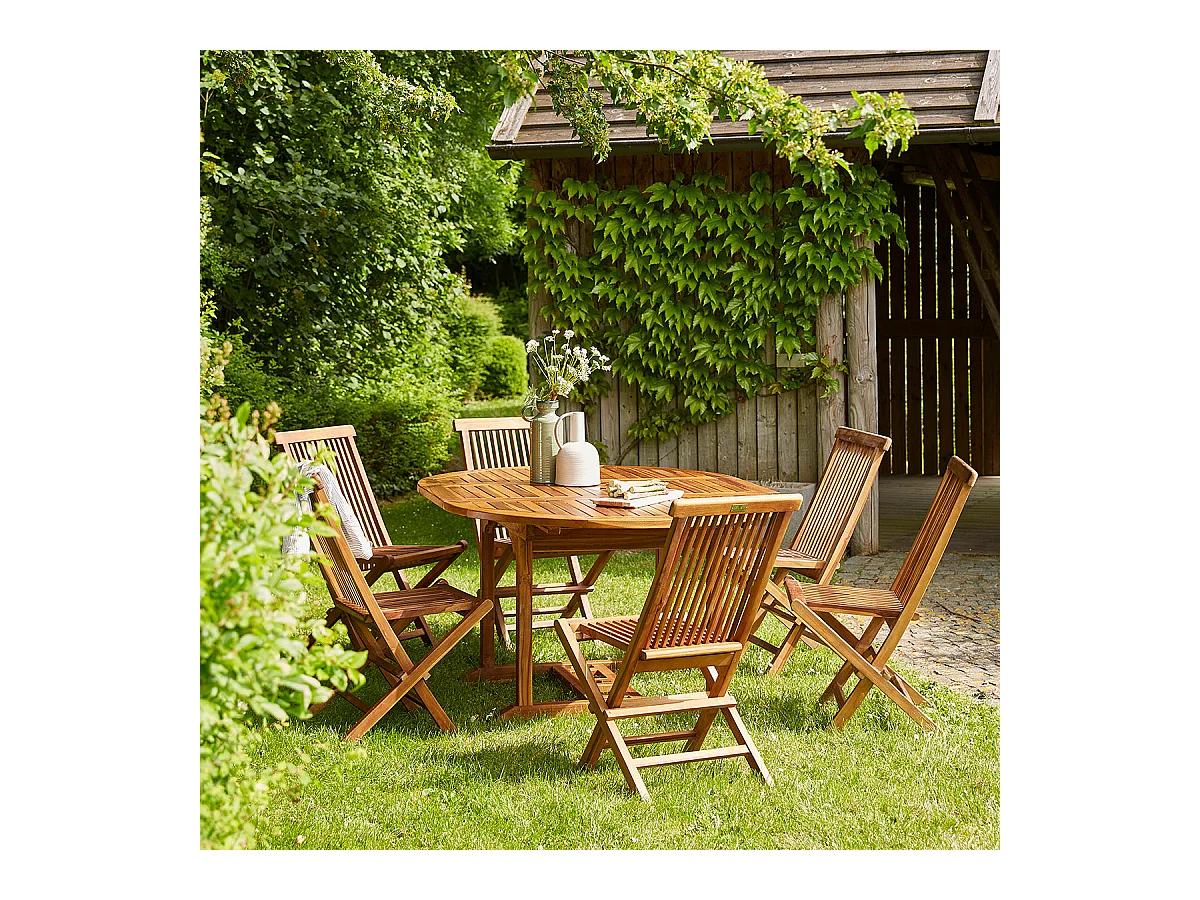 Salon de jardin en teck huilé massif extensible 6/8 places