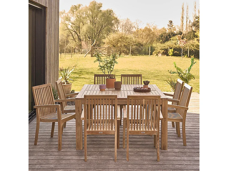 Salón de jardín cuadrado de madera de teca para 8 pers.
