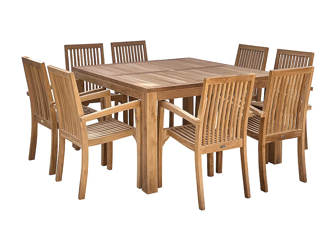 Salón de jardín cuadrado de madera de teca para 8 pers.