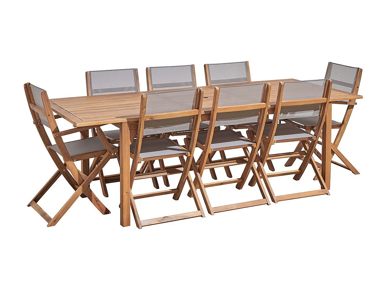 Set da esterno con tavolo allungabile in acacia FSC per 8/10 persone