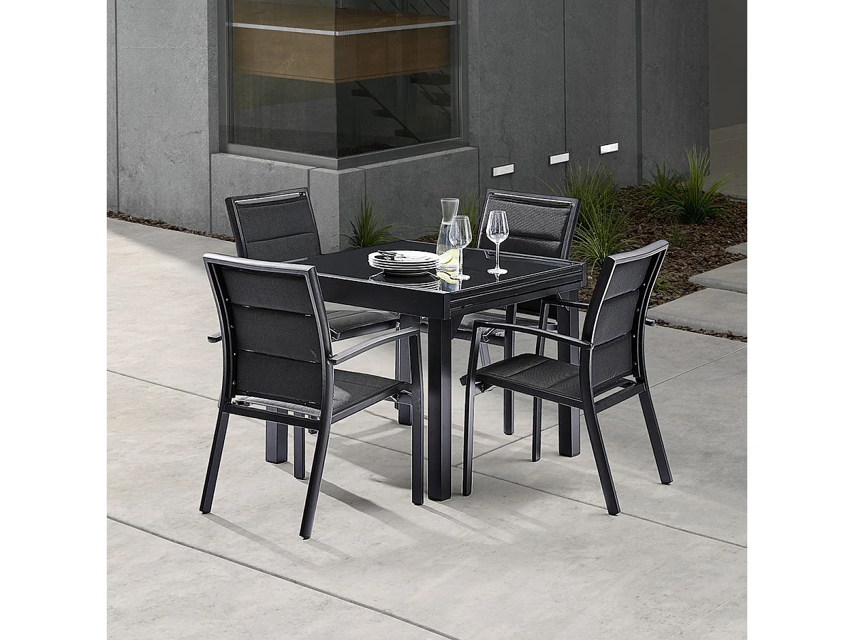 Salón de jardín de aluminio negro 4/8 pers.