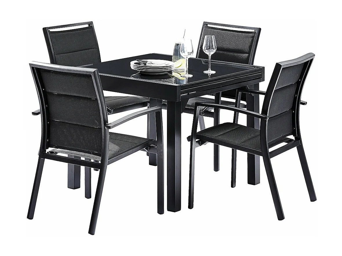 Salón de jardín de aluminio negro 4/8 pers.